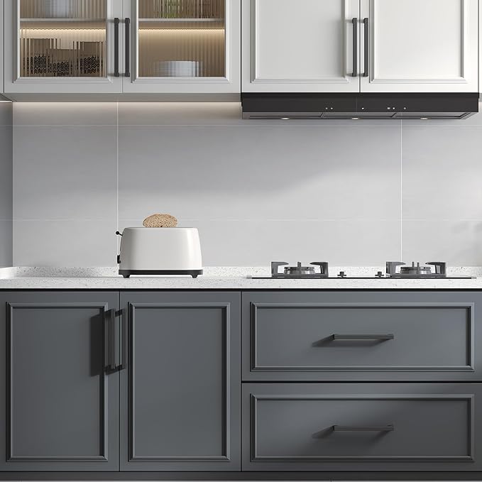 goldenwarm 100 Pack 7-1/2 Inch Black Cabinet Handles Matte Black Drawer Pulls Stainless Steel Cabinets Hardware Square Bar Modern for Kitchen Bathroom Cupboard
