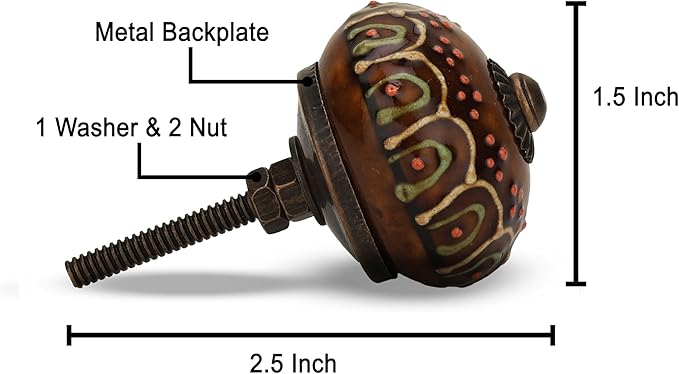 Dresser Knobs for Cabinets and Drawers Assorted, Dusty Ceramic Knob & Pull Handle for Kitchen Brown Cupboard Wardrobe Decorative Furniture Knobs - Pack of 20, (Dark Brown)