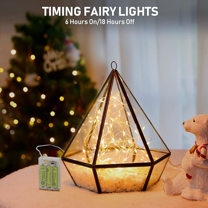 5 Pack Fairy Lights Battery Operated, 7 Feet 20 Led String Lights with Timer, Waterproof Firefly Lights on Silver Wire for Home Party Wedding Christmas Decorations, 6 Hours on/18 Hours Off, Warm White