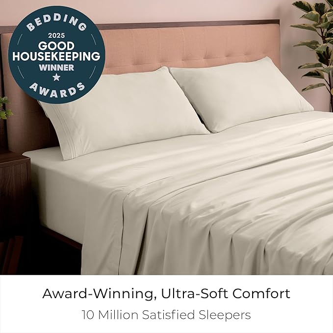 Mellanni King Sheets Set - 4 PC Iconic Collection Bedding - Hotel Luxury, Extra Soft, Cooling Bed Sheets - Wrinkle, Fade, Stain Resistant (King, Golden Ivory)
