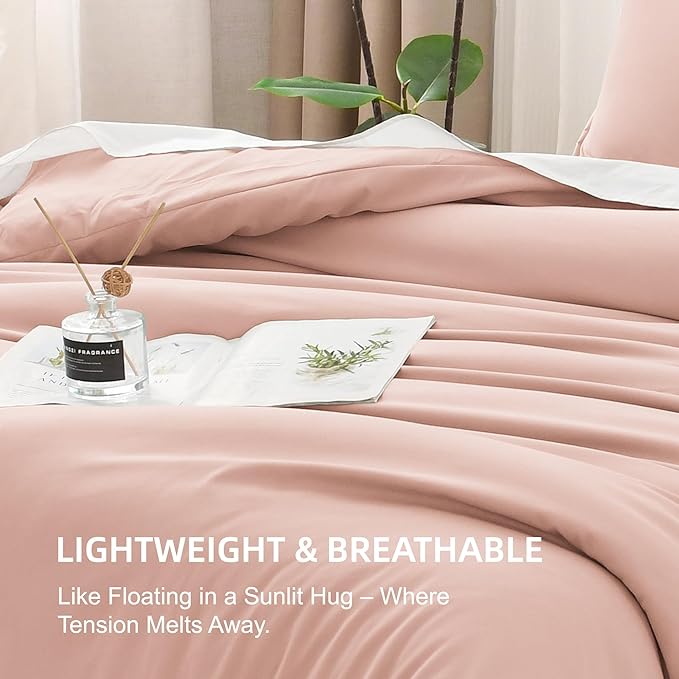 Litanika Comforters Blush Oversized Queen Size, 3 Pieces Lightweight Solid Bedding Set & Collections, All Season Fluffy Bed Set (98x98In Comforter & 2 Pillowcases)