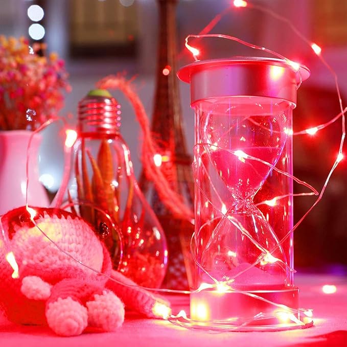 Led Fairy Lights Battery Operated, 4 Packs Mini Battery Powered Copper Wire Starry Fairy Lights for Bedroom, Christmas, Parties, Wedding, Centerpiece, Decoration (5m/16ft Red)