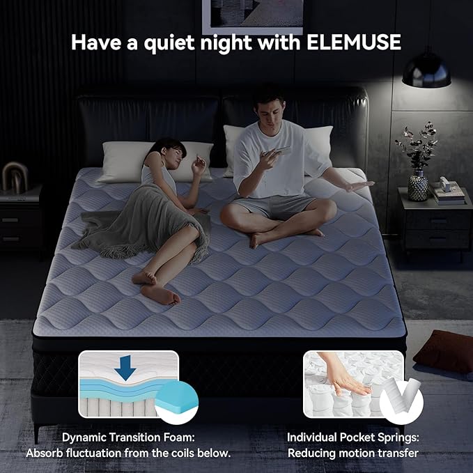 ELEMUSE Full Mattress, 10 Inch Hybrid Memory Foam Mattress in a Box, Pressure Relieving Comfort, Individual Pocket Springs for Motion Isolation, Medium Firm, CertiPUR-US Certified, Fiberglass Free