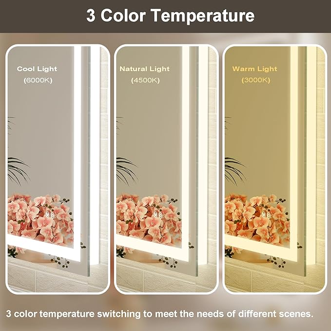 48x28 LED Bathroom Mirror with Lights, Brighter Backlit + Front Lit, Tempered Glass, Dimmable, Multiple Light Modes, Anti-Fog Lighted Bathroom Vanity Mirror for Wall, Memory Function