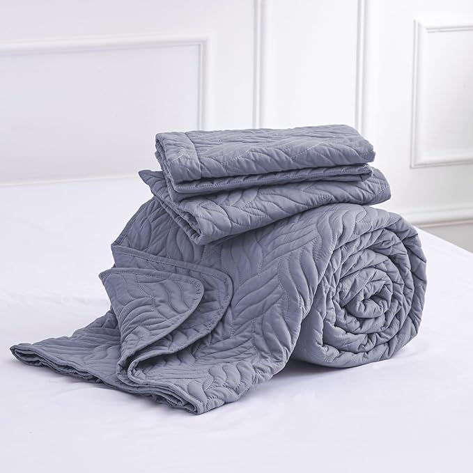 Love's cabin California King Size Quilt Bedding Set Blue Bedspread - Cal King Summer Lightweight Bedspread Comforter - Wave Pattern Coverlet for All Season - 3 Pieces (1 Quilt, 2 Pillow Shams)