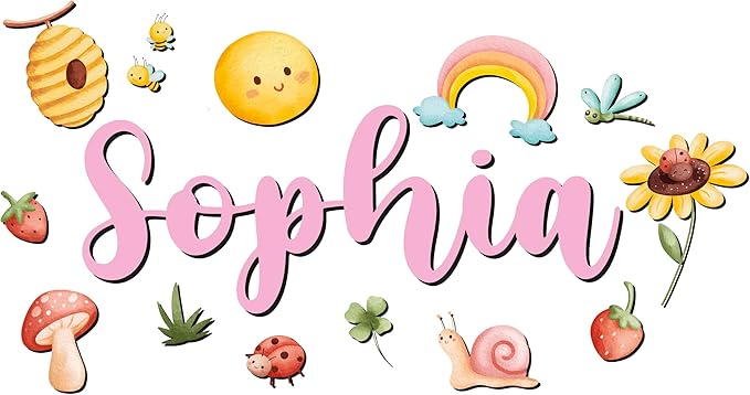 Custom Nursery Name Sign with Themed Decor Kit | Personalized Wooden Wall Art for Baby, Kids Room | Space, Jungle, Circus, Under the Sea, Woodland, Rainbow (30", Rainbow/Nature)