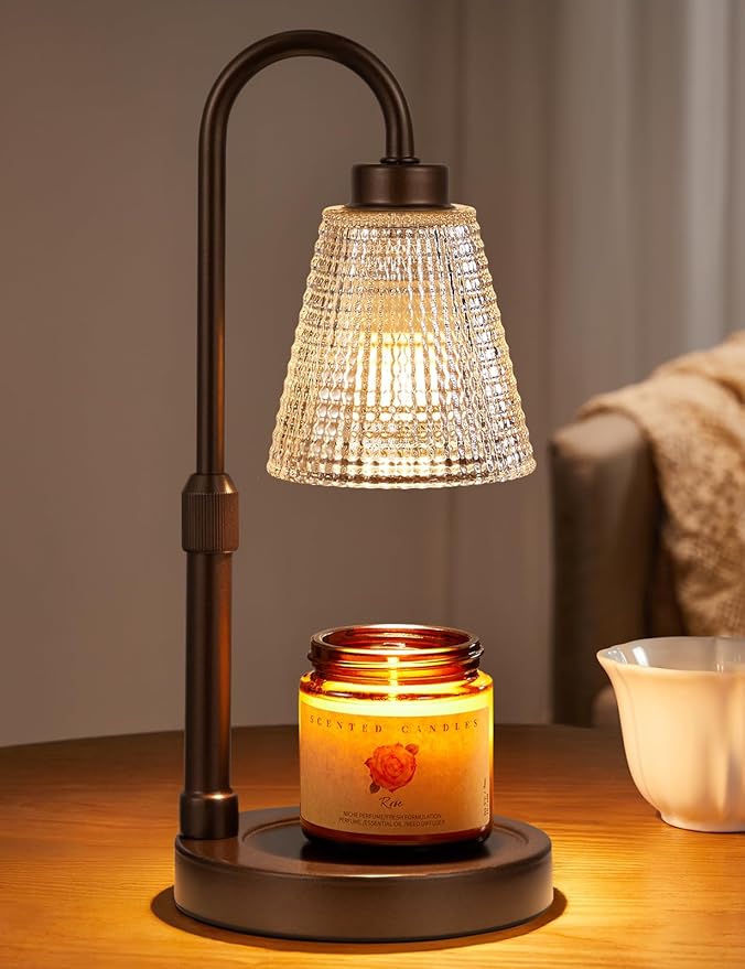 Innqoo Brown Candle Warmer Lamp with Timer, Dimmable Candle Warmer for Jar Candles, Height Adjustable Wax Melts Warmer, Birthday Gifts for Women Mom, House Warming Gifts New Home Decor