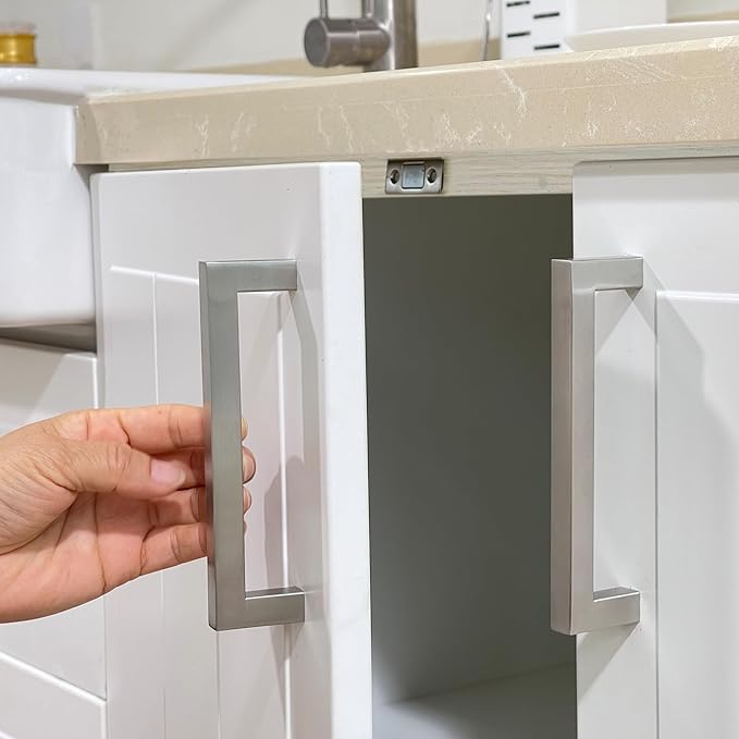 Cabinet Pulls Brushed Nickel Cabinet Handles Square Drawer Pulls, 5 Pack 3 Inch Stainless Steel Kitchen Door Cupboard Cabinet Handles, Cabinet Hardware Drawer Handles, 76mm Hole Centers
