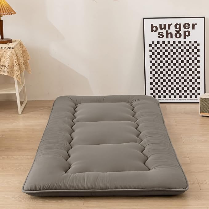 MAXYOYO Cot Japanese Floor Futon Mattress, Single Size Tatami Mat Sleeping Pad Foldable Roll Up Boys Girls Narrow Mattress Kids Lounger Pillow Bed