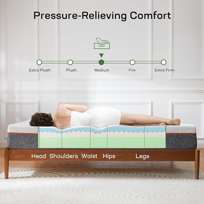 Marsail 8 Inch Twin Size Mattress, Cooling Gel Memory Foam, Fiberglass Free Breathable Cooling Bed Twin Mattress, Medium-Firm in A Box