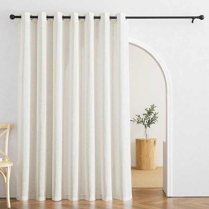 RYB HOME Extra Long Linen Curtains 108 inches Long, Light Filtering Privacy Elegant Semi Sheer Drapes Cottage Country Rustic Style for Living Room Bedroom Doorway, Linen, W 60 x L 108, 1 Pc
