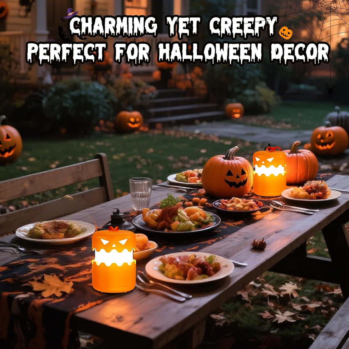Rechargeable Halloween Pumpkin Lantern Light Collapsible Jack O Lantern 2 Pack  | Orange