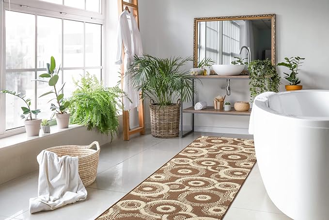 Custom Length Cut to Size Modern Farmhouse Carpet Runner Rug for Hallways, Non Slip Rubber Backed, 31 inch Wide X Customized Length, Geo Brown, 31 inch X 8 feet