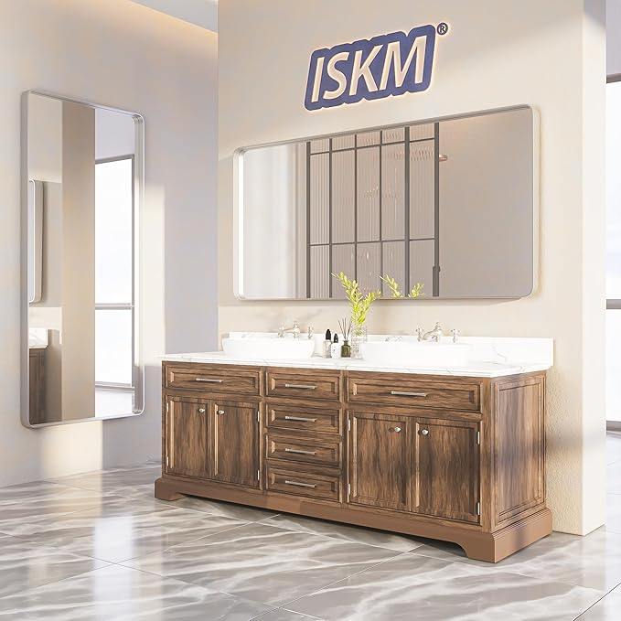 ISKM Large Bathroom Vanity Mirror, 72 x 32 Inch Mirror for Wall Brushed Silver Metal Frame Rectangular Wall Mounted Minimalist Farmhouse Home Decor Hangs Horizontal or Vertical