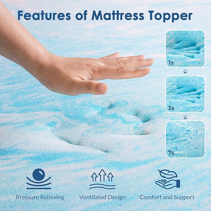 Mattress Topper Full, 3 Inch Gel Memory Foam Bed Topper for Full Size Bed, CertiPUR-US Certified, Blue