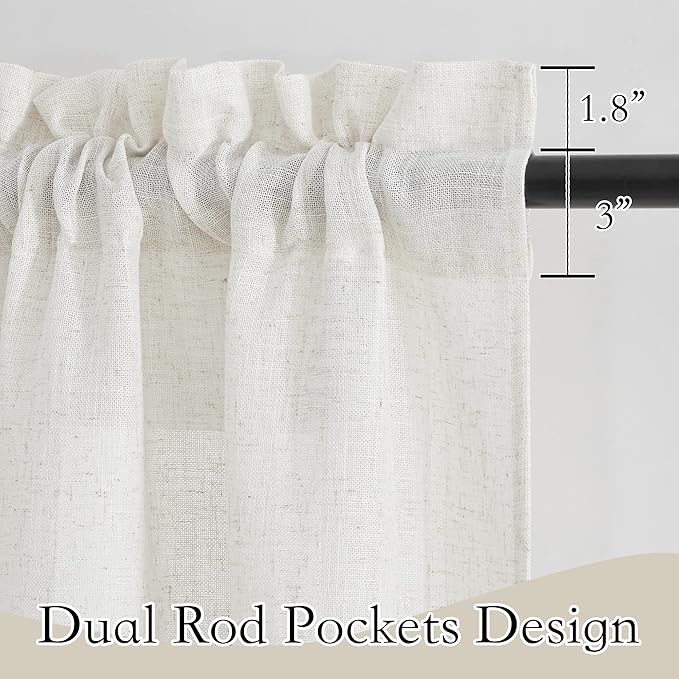 RYB HOME Semi Sheer Curtains 102 inches Long, Light Filtering Half Privacy Durable Window Curtains & Drapes for Bedroom Living Room, Linen, W 52 x L 102 inches, 2 Panels Set