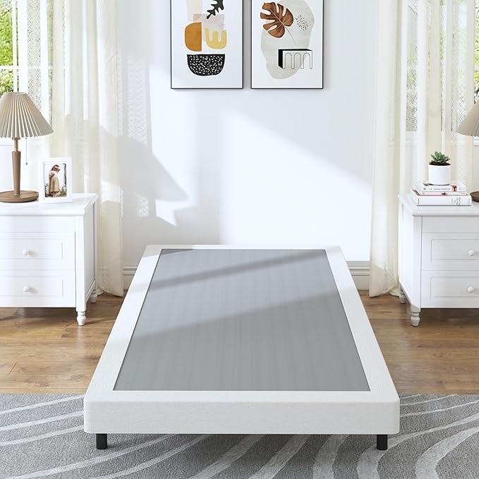 Twin Box Spring - 4 Inch High Profile Box Spring for Twin Bed, Sturdy Metal Frame Mattress Foundation, Easy Assembly, Quiet & Noise-Free