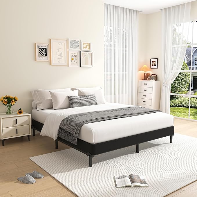 MAF 5 Inch Cal King Size King Box Spring, Low Profile Box Spring Cal King 3500 lbs Black Heavy Duty Metal Mattress Foundation with BoxSpring Cover, No Squeaky, Easy Assembly