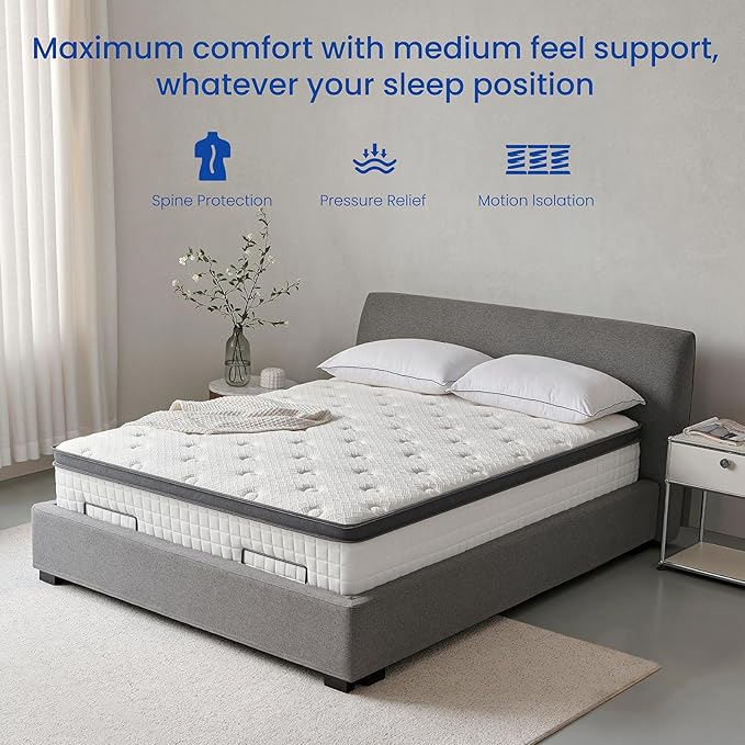 Queen Mattress 12 Inch, Hybrid Queen Size Mattress in a Box, Medium Feel, 3 Layer Premium Foam with Pocket Springs for Motion Isolation and Pressure Relieving, 80"x60"x12", 100-Night Trial