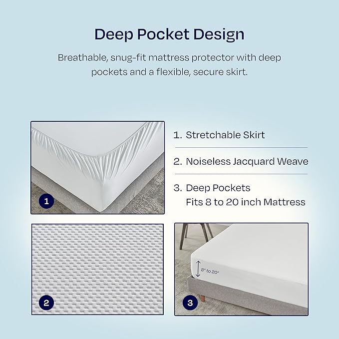 California Design Den Premium Waterproof Mattress Protector for Twin Size Bed - Soft, Cooling, Noiseless, Machine Washable, Fitted Mattress Cover with 8-20 Inch Deep Pockets