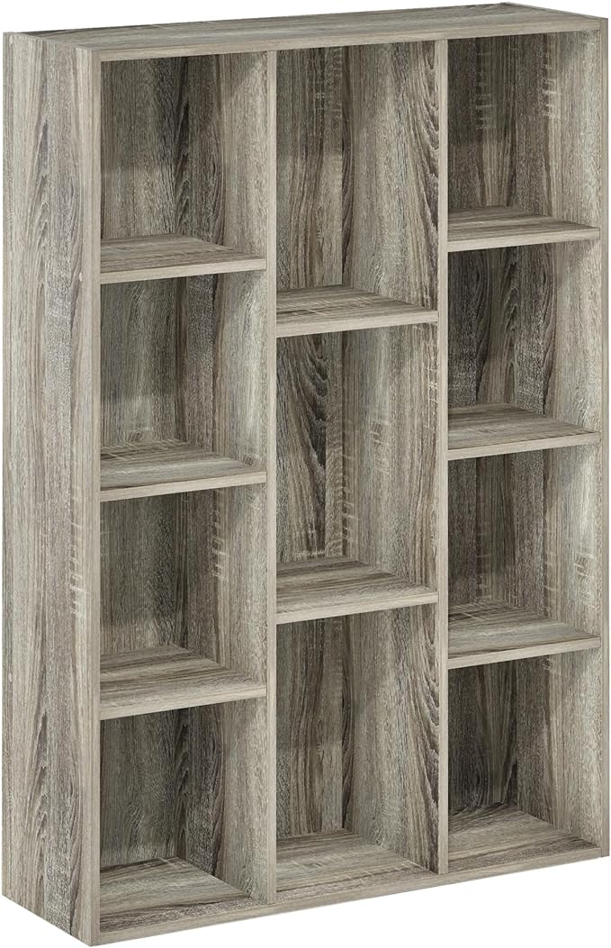 Furinno LUDER Book Shelf, 11-Cube Bookshelf, Reversible Bookcase, 9.4" x 29.1" x 41.7", for Living Room, Bedroom, Home Office, French Oak