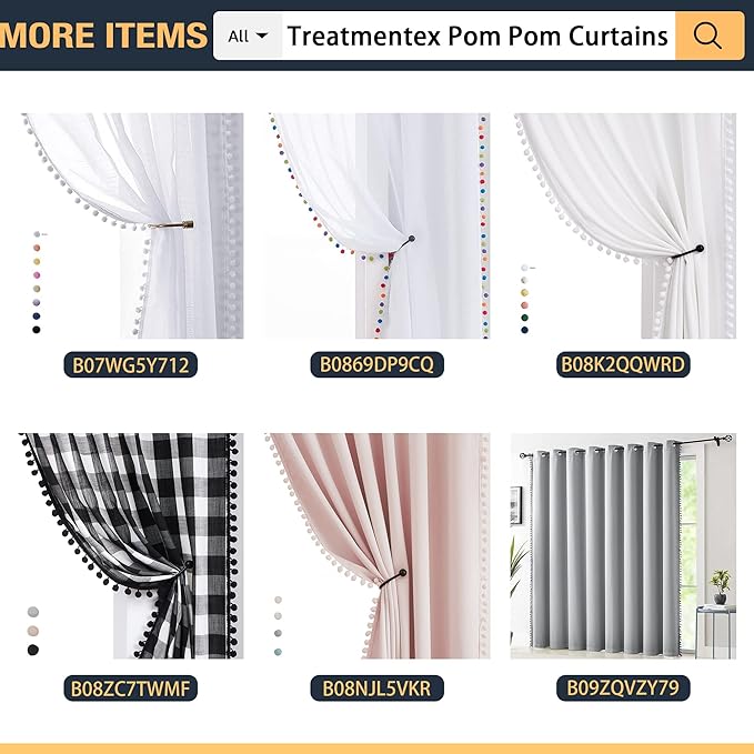 Treatmentex Pompom Linen Sheer Curtains for Living Room Bedroom 72 inches Long Slub Textured Window Curtain Drapes for Office 2 pcs, Beige