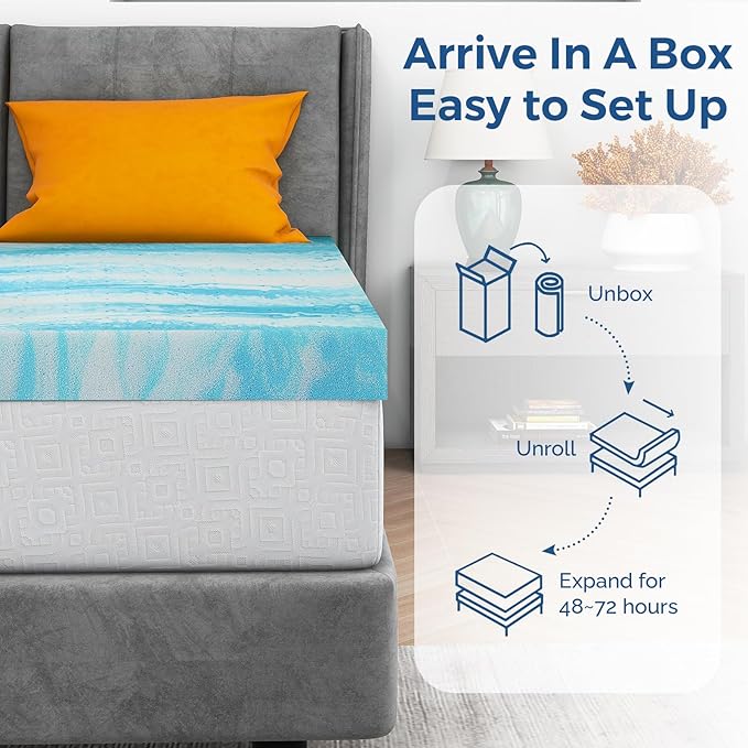 Mattress Topper Twin, 3 Inch Gel Memory Foam Bed Topper for Twin Size Bed, CertiPUR-US Certified, Blue