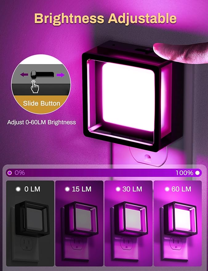 DORESshop Purple Night Light [2 Pack], Night Lights Plug Into Wall, Night Light Dusk to Dawn Sensor, LED NightLight Adjustable Brightness, Bedroom, Bathroom, Hallway, Stairs, Halloween, Party