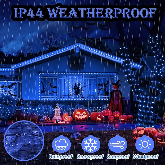 Decute Christmas String Lights Waterproof 300LED 105FT UL Certified with End-to-End Plug 8 Modes, Outdoor Indoor Starry Fairy Lights for Christmas Tree Patio Garden Wedding Party Decor Blue