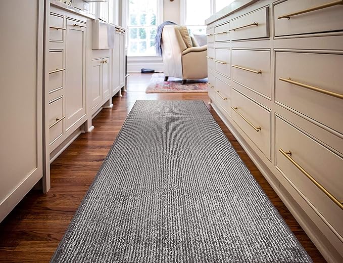 Custom Length Cut to Size Wide Width Carpet Runner Rug for Hallways, Skid Resistant Latex Rubber Backed, 31 inch Wide X Customized Length, Stripe Grey, 31 inch X 15 feet