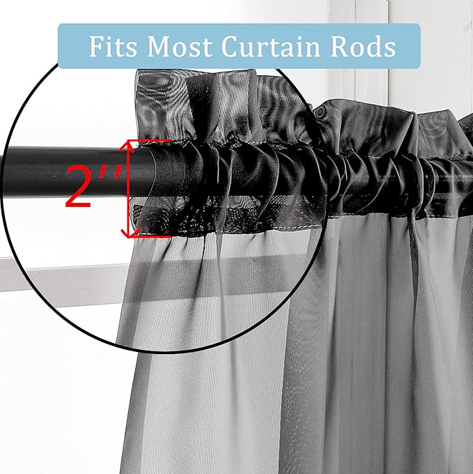 OWENIE Sheer Curtains Living Room 54 inches Long, Rod Pocket Curtain Sheers Bedroom, Light Filtering Voile Panels Drapes Small Window Treatments 2 Panels, 42" W x 54" L, Black