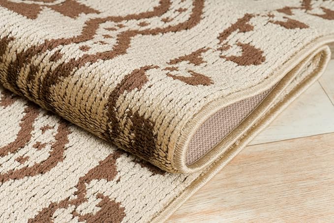 Custom Length Cut to Size Tribal Ethnic Southwestern Inspired Hallway Runner Rug, Non Slip Rubber Backed, 31 inch Wide X Customized Length, Aztec Beige, 31 inch X 10 feet