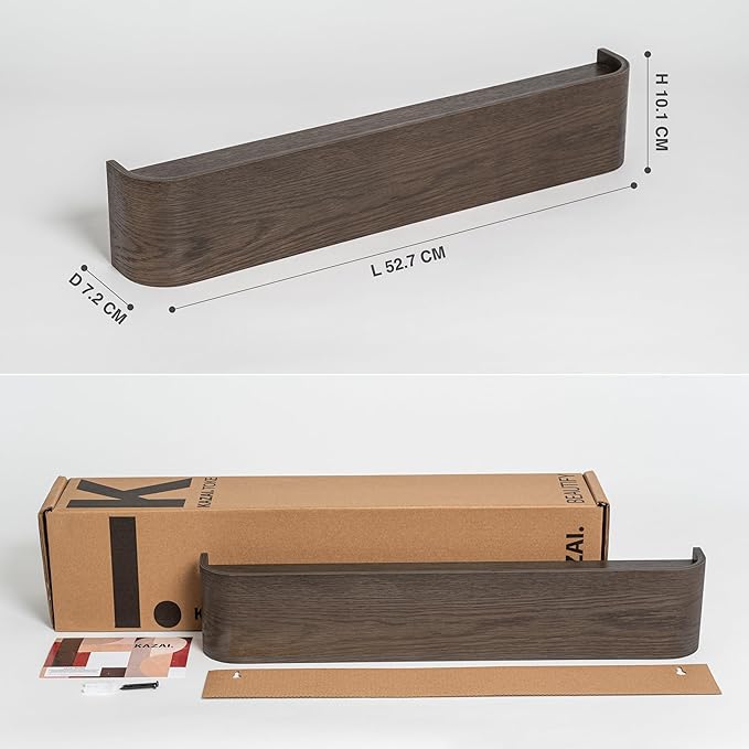 Kazai. Wall-Mounted Coat Rack 'Toke' - Modern Design Coat Rack with Hidden Wall Hooks - Solid Wood Veneer Panel Coat Hanger - Oak, Dark
