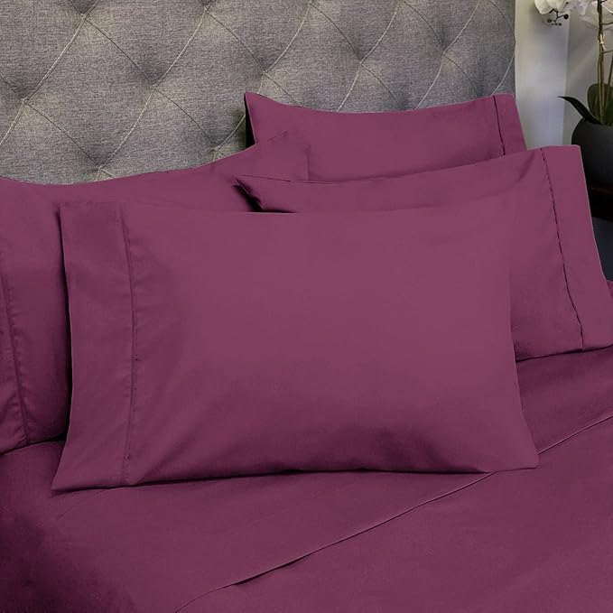 Cal King Size Bed Sheets - 6 Piece 1500 Supreme Collection Fine Brushed Microfiber Deep Pocket California King Sheet Set Bedding - 2 Extra Pillow Cases, Great Value, California King, Berry