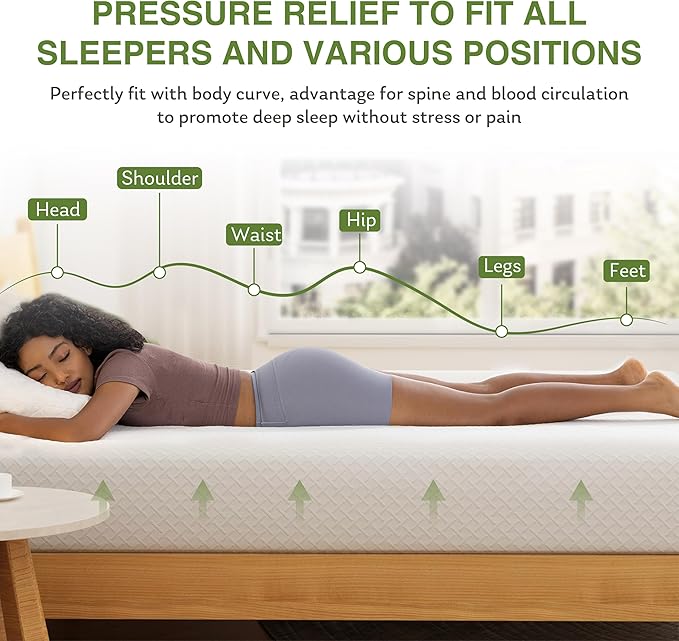 EGOHOME King Size Memory Foam Mattress, 12 Inch Bed Mattress in a Box with Cooling Green Tea Gel, Relieve Pressure with Medium Support, CertiPUR-US Certified, 80''L x 76''W, White