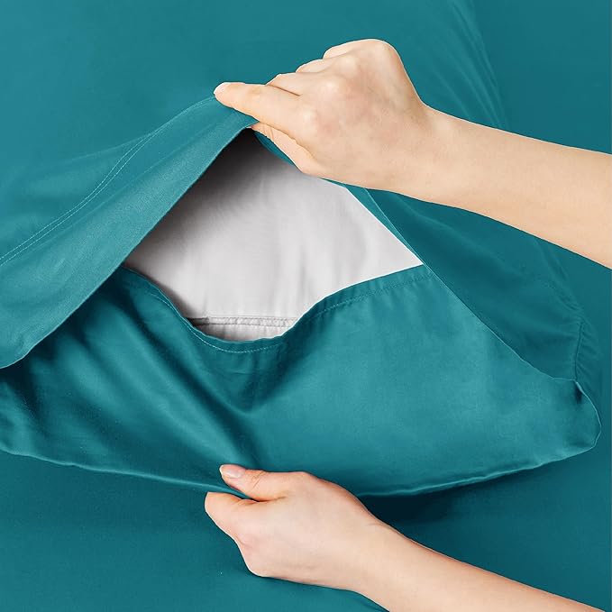 Bedsure California King Sheet Sets, Cooling Sheets, Rayon Derived from Bamboo, Breathable & Soft, Deep Pocket Up to 16 Inches, Hotel Luxury Silky Bedding for Hot Sleepers, Turquoise