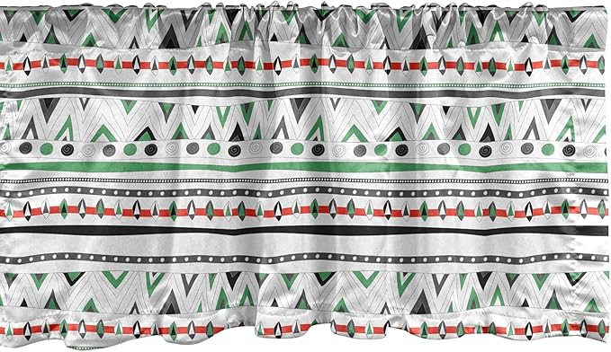 Ambesonne Tribal Window Valance Pack of 2, Style Traditional Aztec Pattern Old Fashioned Hippie Boho Influences, Rod Pocket Curtain Valances for Kitchen Bedroom, 54" X 12", Sea Green