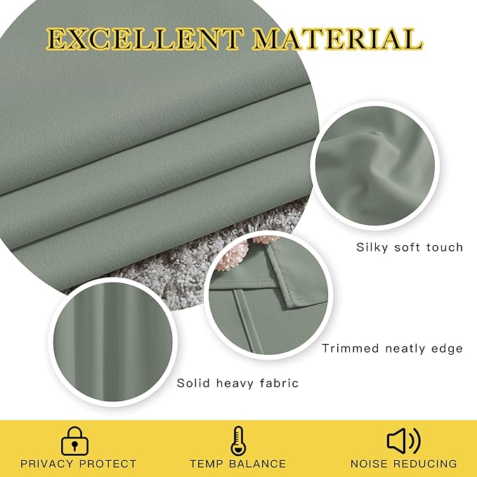 NICETOWN Blackout Bedroom Sage Green Curtains 96 inches Long, Energy Saving Thermal Window Treatments Sound Dampening Drapes Grommet Room Darkening for Living Room, W52 x L96, 2 Panels