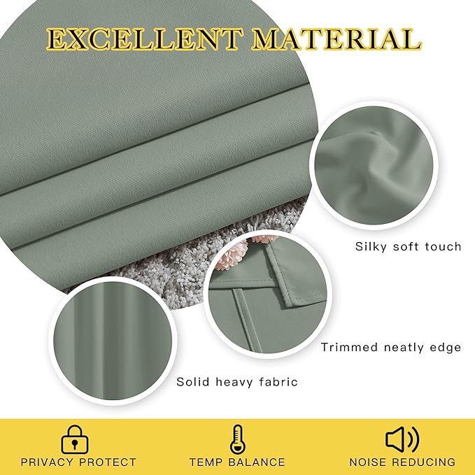 NICETOWN Blackout Curtains 54 inch Length for Bedroom - Grommet Thermal Insulated Solid Window Treatments Sound Reducing for Kids Room/Home Office, Sage Green, W66 x L54, Set of 2