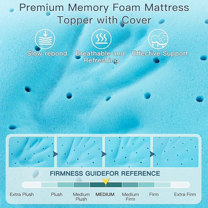 Airensky 2 Inch Memory Foam Mattress Topper, Cooling Gel Infused High Density Twin (39"x75") Topper with Removable Skin-Friendly Cover, Bed Topper for Pressure Relief Back Pain, CertiPUR-US Certified