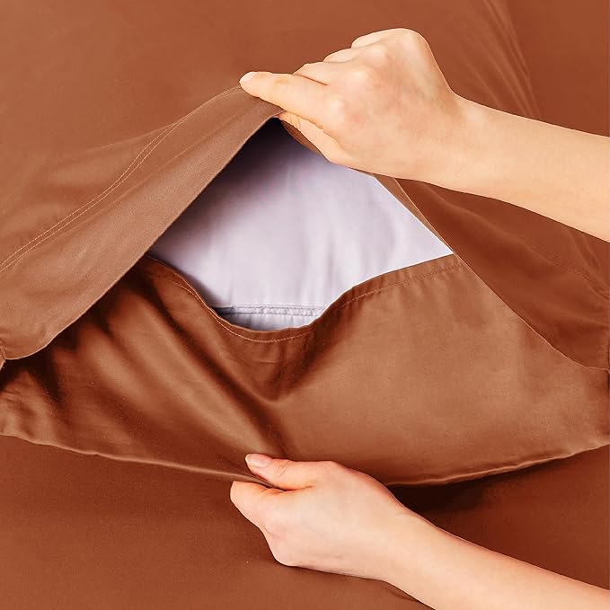 Bedsure Queen Sheet Set, Rayon Derived from Bamboo, Cooling Sheets, Breathable & Soft, Deep Pocket Up to 16 Inches, Hotel Luxury Silky Bedding for Hot Sleepers, Burnt Orange