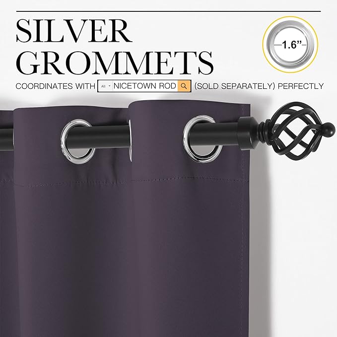 NICETOWN Greyish Purple Blackout Curtains 78 inches Length for Living Room, 2 Panels, 55" Wide, Thermal Insulated Decoration Drapes for Bedroom Window