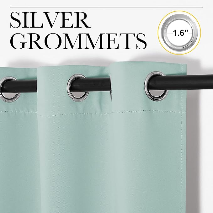 NICETOWN Aqua Blue Room Darkening Curtains for Kitchen, Window Treatment Thermal Insulated Solid Grommet Room Darkening Curtains/Drapes for Bedroom (Set of 2, 42 inches Wide by 68 inches Long)