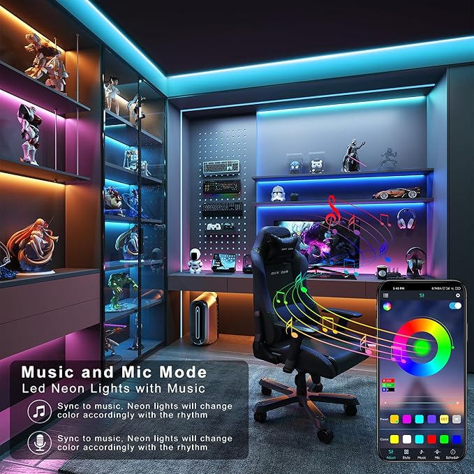 Led Lights for Bedroom 50FT, RGB Led Strip Lights Color Changing Indoor, Music Sync Led Light Strip with Remote & App Control, DIY Fancy Led Lights for Room Decor Ambient Lighting (1 * 50FT)