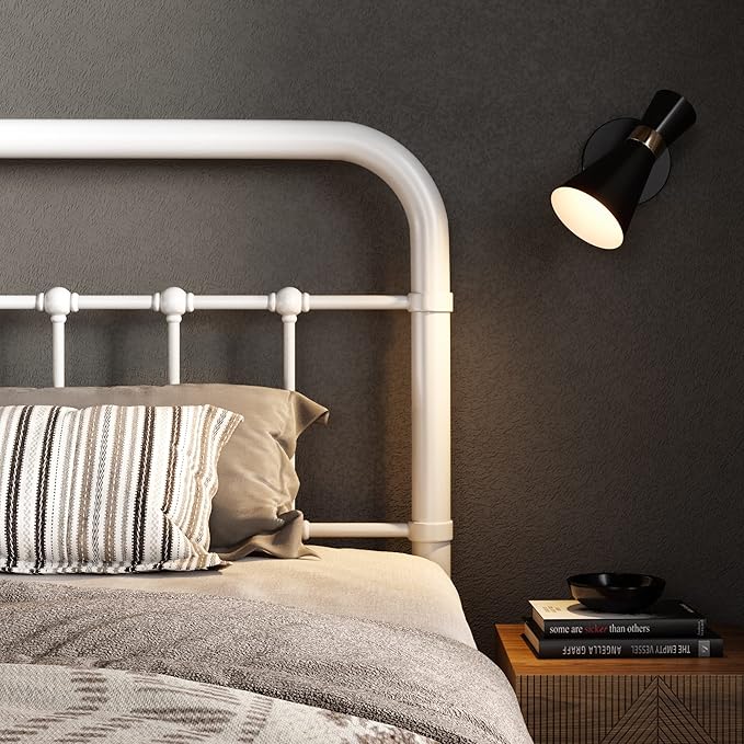 Allewie Full Size Metal Platform Bed Frame with Victorian Style Wrought Iron-Art Headboard/Footboard, No Box Spring Required，White