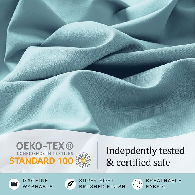 LuxClub 4 PC Queen Sheet Set, Queen Size, Deep Pockets Wrinkle Free Cooling Bed Sheets Machine Washable Hotel Bedding Silky Soft - Aqua Queen