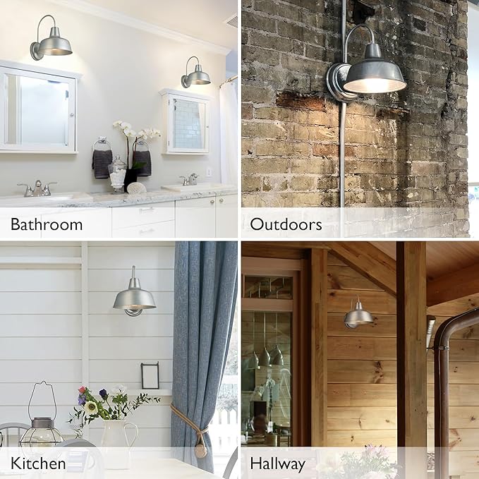 Design House Mason Barn Light Indoor/Outdoor Wall Mount Modern Industrial Farmhouse Wall Light for Patio, Garage, Bathroom, Office, Kitchen, 10-Inch, Galvanized Paint, 579383, Larger Version