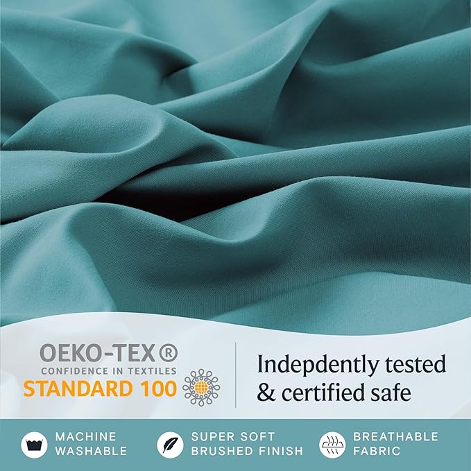 LuxClub 3 PC Sheet Twin Size Sheet Set Bed Sheets Deep Pockets Wrinkle Free-Kids-Fitted Sheets Machine Washable Hotel Bedding Silky Soft - Teal Twin