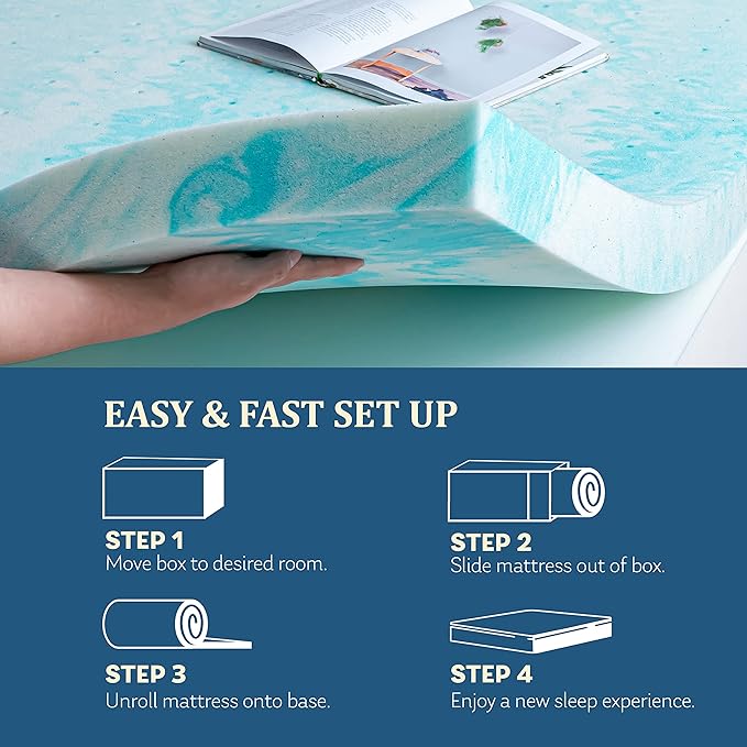 EGO Topper 2 Inch Queen Memory Foam Mattress Topper, Cooling Gel Foam Mattress Topper for Pressure Relief, Ventilated Design Bed Topper in a Box, CertiPUR-US Certified, 60"×80", Medium