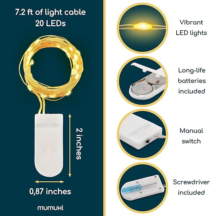 MUMUXI 12 Pack 7.2ft Fairy Lights Battery Operated String Lights, 20 Mini LEDs for Centerpiece Table Decorations, Wedding Party Bedroom Mason Jar Christmas Decor, Warm White